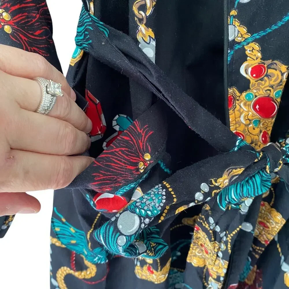 Vintage Shady Character NYC Rare 80s Black Cotton Jeweled Bath Robe size 4